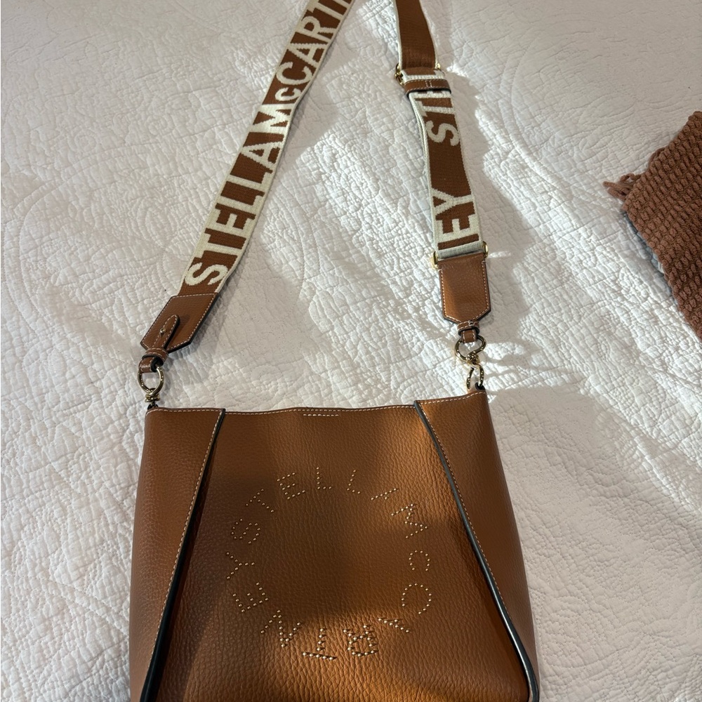 Stella McCartney Tan Shoulder Bag with Logo Strap in excellent condition